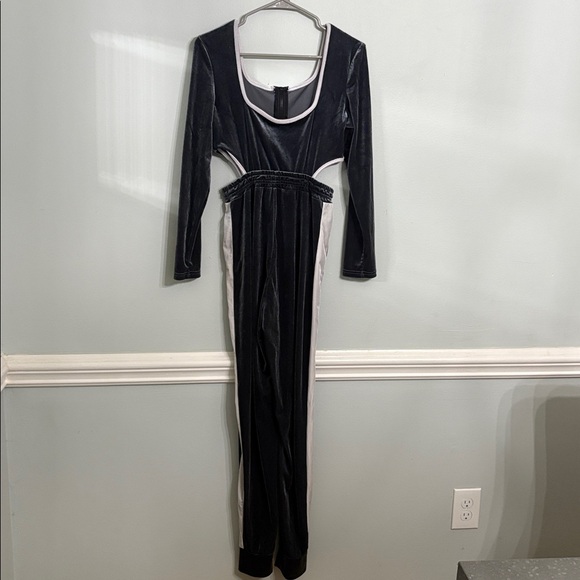 Gray and White Velvet Jumpsuit - Picture 1 of 4